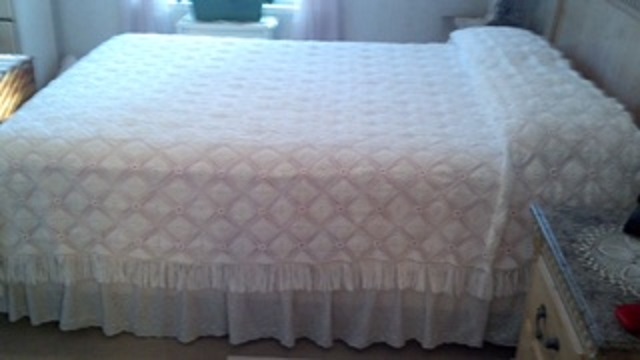 White Afghan Bedspread with lace trim