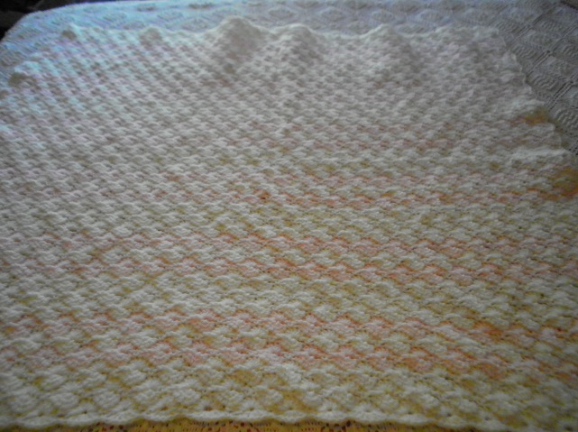 Pink & White Crocheted Shell Blanket