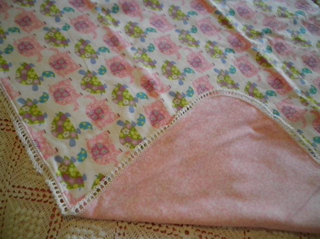 Pink Elephant & Green Turtle Flannel Blanket