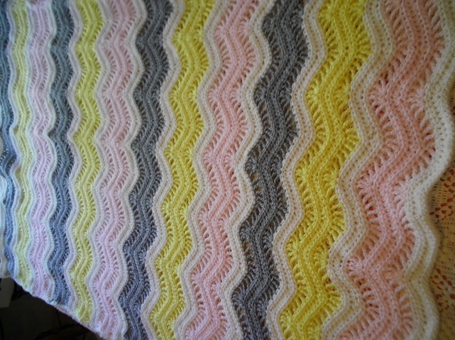 Pink, Yellow & Gray Crocheted Blanket