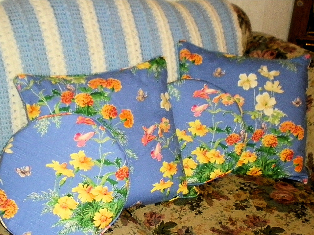 Blue Pillows with Yellow Flowers