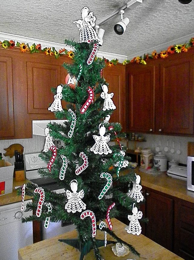 White Crocheted Angels and Red & White and Green & White Candy Canes