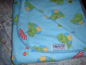 Frog Receiving 36 x 36 Flannel 2 Layers, Hand Crocheted Edging