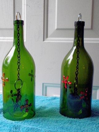 Green Lantern With Gold & Red Flowers - Patio Lantern