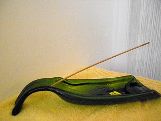 Large Green Bottle Slumped - Great Incense Holder