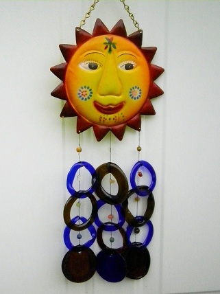Sun Face with Brown & Blue Rings - Glass Wind Chimes