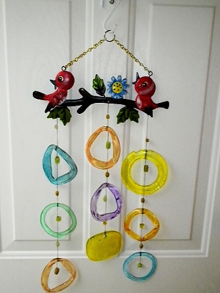 Made for Theresa - Red Birds with Colored Rings Wind Chimes