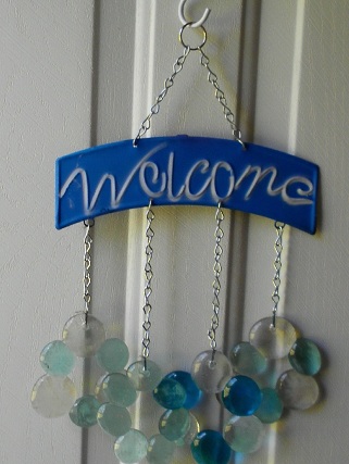 Welcome with Blue & White Marble Glass Wind Chimes