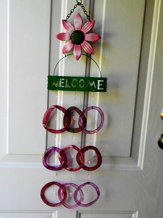 Pink Welcome with Colored Rings - Glass Wind Chimes