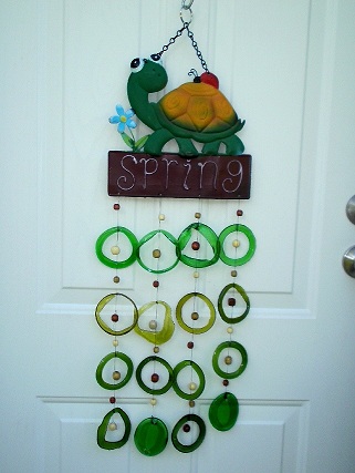 Turtle Spring with Green Rings - Glass Wind Chimes