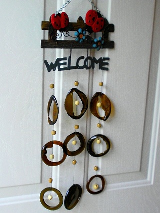Lady Bug Welcome with Brown Rings - Glass Wind Chimes