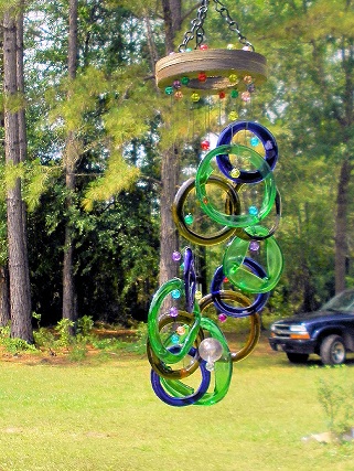 Blue, Green, & Brown Rings - Glass Wind Chimes