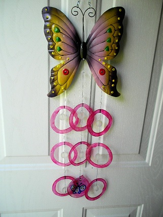 Butterfly with Pink Rings - Glass Wind Chimes