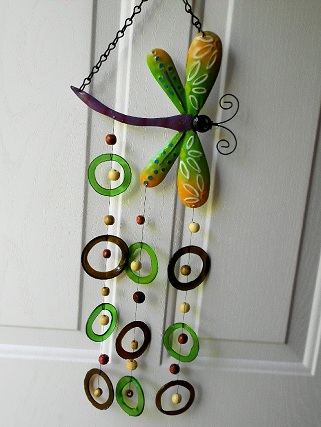 Dragon Fly with Green & Blue Rings - Glass Wind Chimes