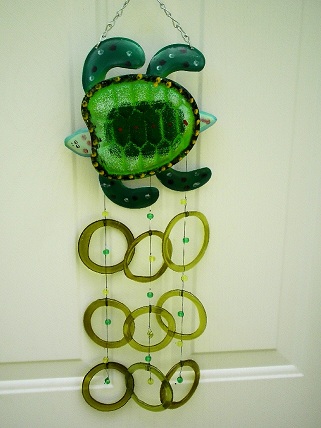 Turtle with Green Rings - Glass Wind Chimes