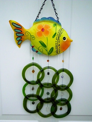 Yellow Fish with Green Rings - Glass Wind Chimes