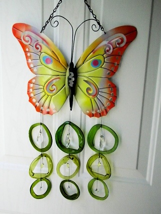 Butterfly with Crystals & Green Rings - Glass Wind Chimes