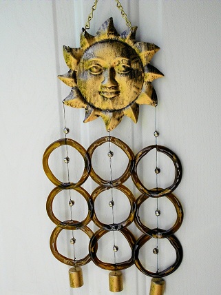 Gold Sunface with Brown Rings - Glass Wind Chimes