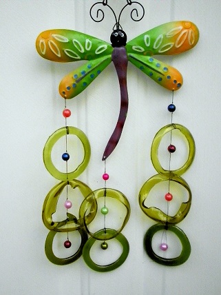 Dragon Fly with Green Rings - Glass Wind Chimes