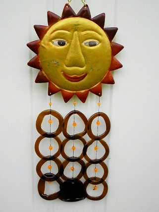 Sun Face with Brown Rings - Glass Wind Chimes
