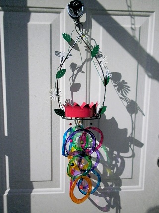 Bird Feeder with Multi Colored Rings - Glass Wind Chimes