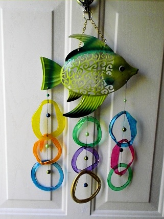 Green Fish with Multi Colored Rings - Glass Wind Chimes