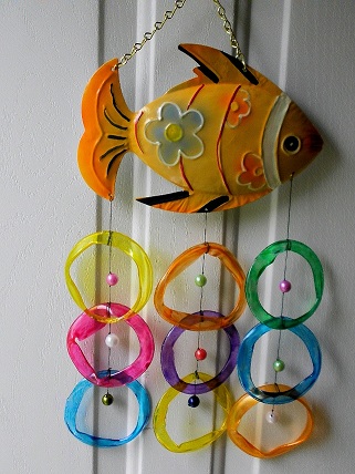 Orange Fish with Multi Colored Rings - Glass Wind Chimes