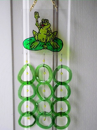 Painted Frog with Green Rings - Glass Wind Chimes