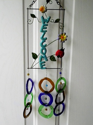 Welcome GBB with Multi Colored Rings - Glass Wind Chimes