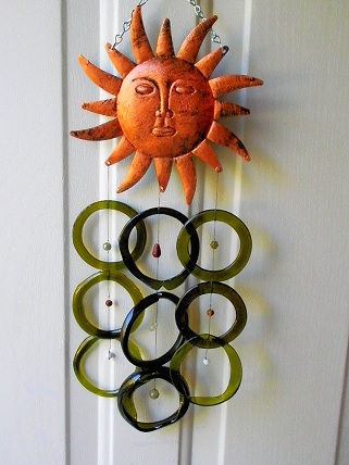 Bronz Sun With Green & Blue Rings - Glass Wind Chimes