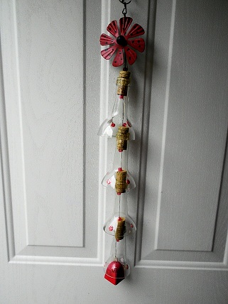 Lady Bug with Clear Bottle Necks - Glass Wind Chimes
