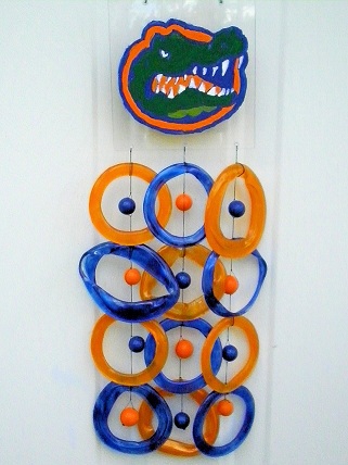 UF Gator with Orange & Blue Rings - Glass Wind Chimes