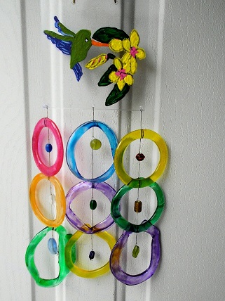 Painted Hummingbird with Multi Colored Rings - Glass Wind Chimes