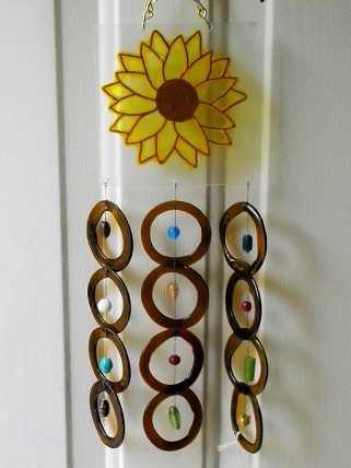 Painted Sunflower with Brown Rings - Glass Wind Chimes