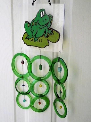 Painted Frog with Green Rings - Glass Wind Chimes