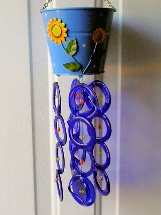 Blue Watering Can with Blue Rings - Glass Wind Chimes