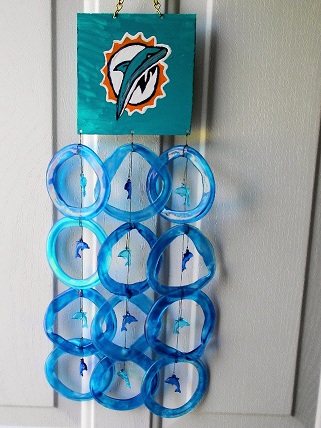 Miami Dolphin with Blue Rings - Glass Wind Chimes