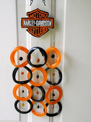 Harley Davidson with Black & Orange Rings - Glass Wind Chimes