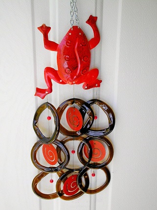 Red Frog with Brown Rings - Glass Wind Chimes