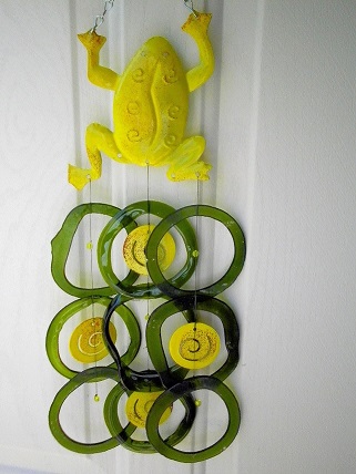 Yellow Frog with Green Rings - Glass Wind Chimes
