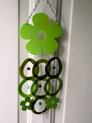Green Flower with Green Rings - Glass Wind Chimes