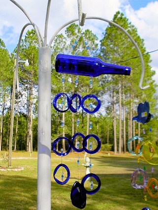 Blue Bottle with Blue Rings - Glass Wind Chimes