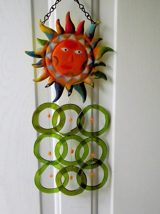Sunface with Green Rings & Orange Beads - Glass Wind Chimes