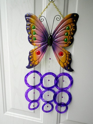 Amber & Purple Butterfly with Purple Rings - Glass Wind Chimes