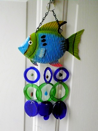 Blue & Green Fish with Blue & Green Rings - Glass Wind Chimes