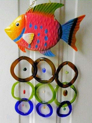 Multi Colored Fish with Multi Colored Rings - Glass Wind Chimes
