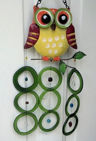 Owl with Green Rings - Glass Wind Chimes