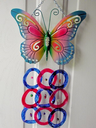 Butterfly with Red & Blue Rings - Glass Wind Chimes