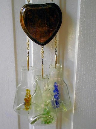 Heart with 3 Bottles - Glass Wind Chimes