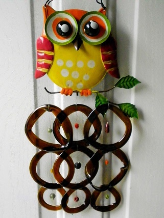 Yellow Owl with Brown Rings - Glass Wind Chimes